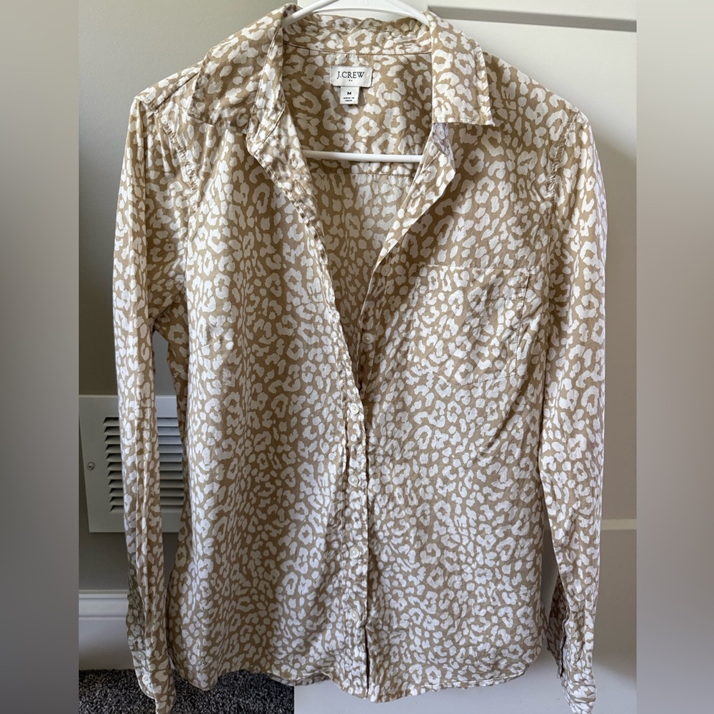 J. Crew Beige and White Leopard-Print Button Shirt